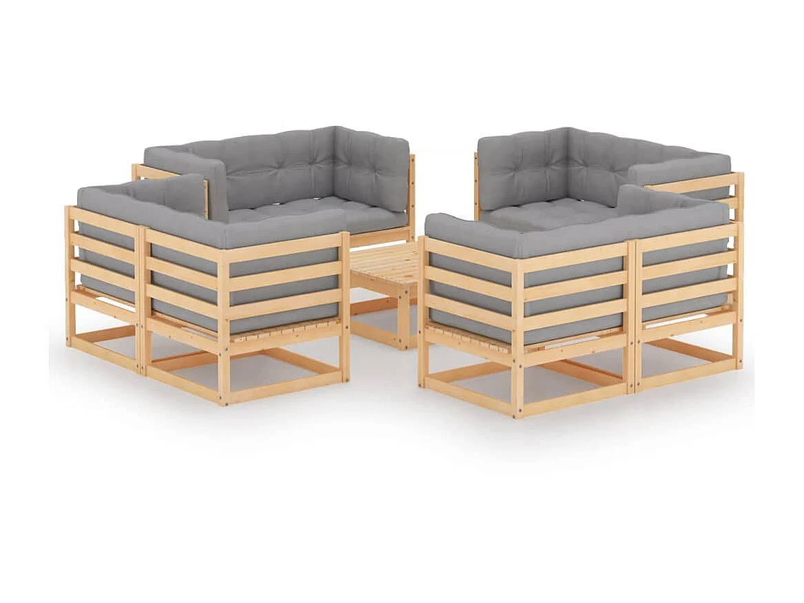 Salon de jardin 9 pcs avec coussins Bois de pin massif 32