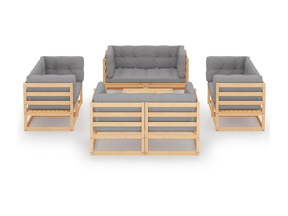 Salon de jardin 9 pcs avec coussins Bois de pin massif 32