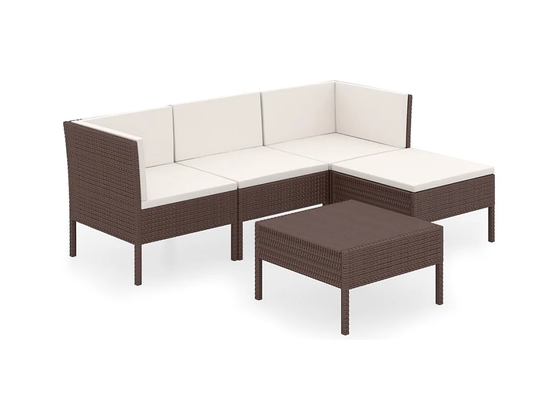 Salon de jardin 5 pcs avec coussins Résine tressée Marron 43