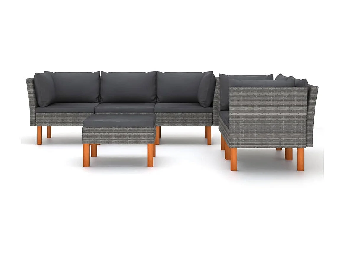 Salon de jardin 6 pcs avec coussins Résine tressée Gris 36