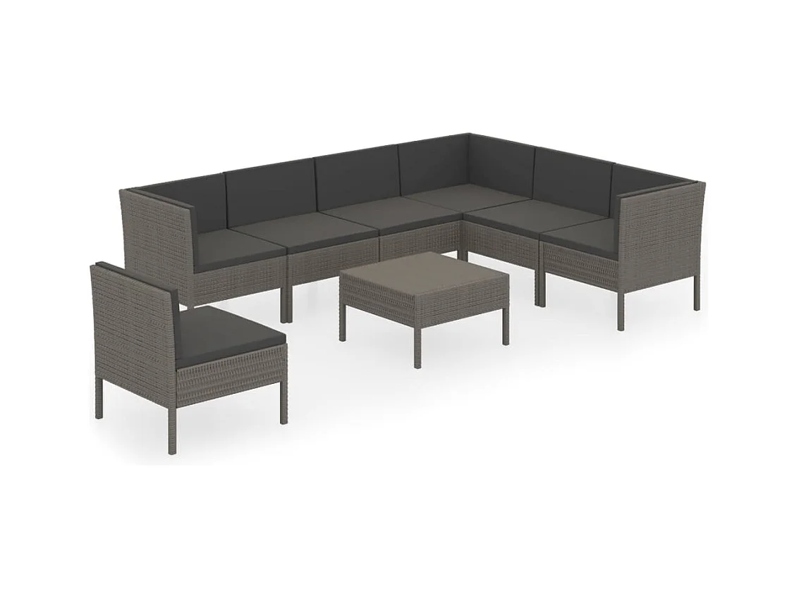 Salon de jardin 8 pcs avec coussins Résine tressée Gris 48