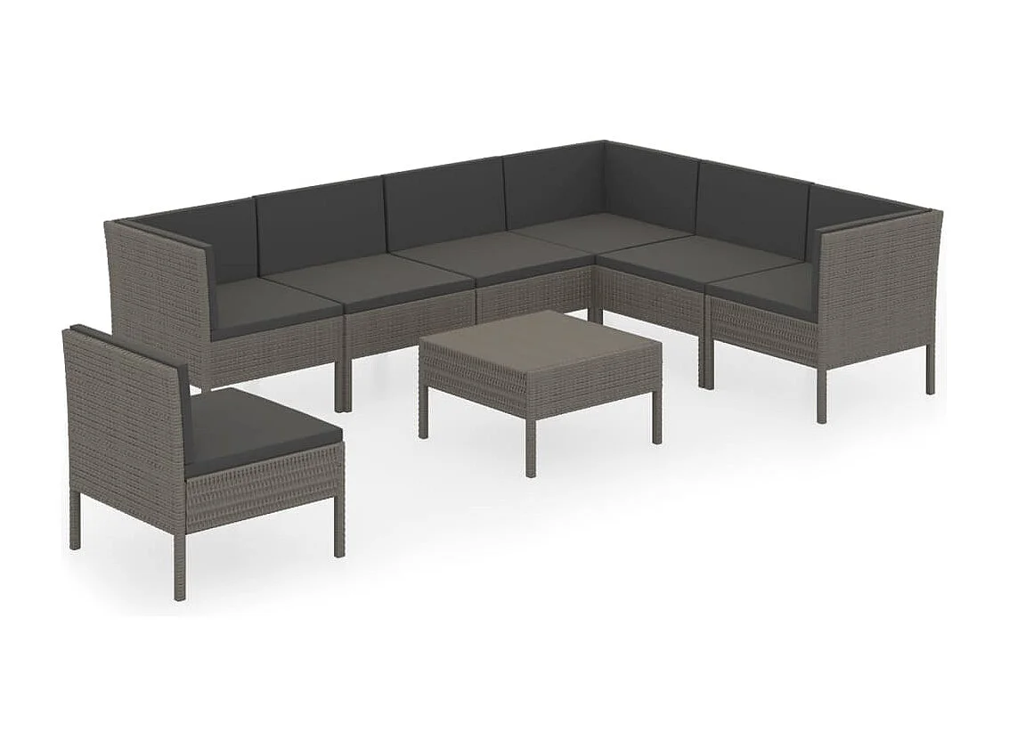 Salon de jardin 8 pcs avec coussins Résine tressée Gris 48