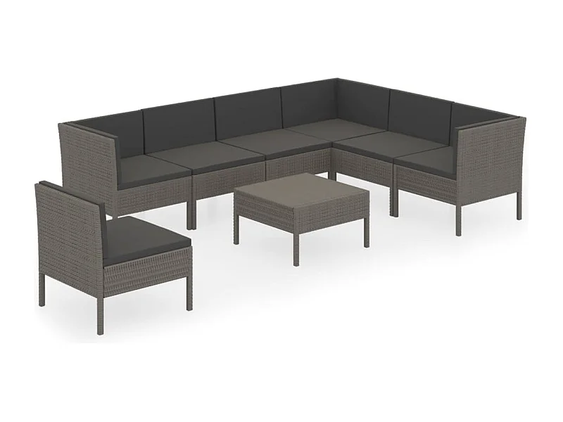 Salon de jardin 8 pcs avec coussins Résine tressée Gris 48
