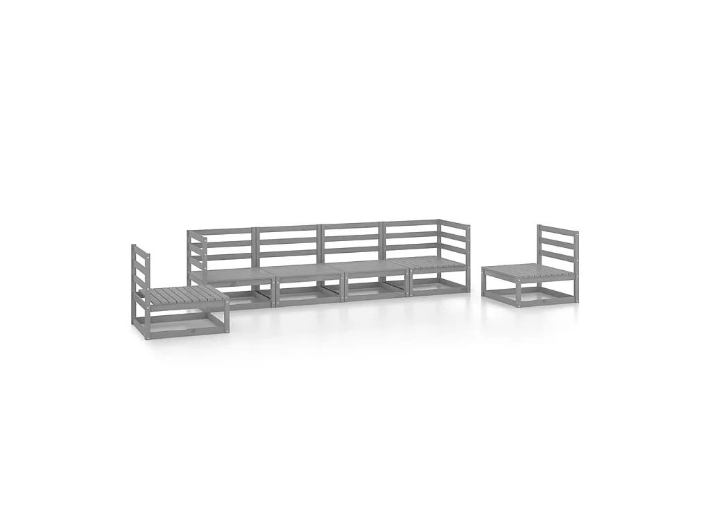 Salon de jardin 6 pcs Gris Bois de pin massif 8