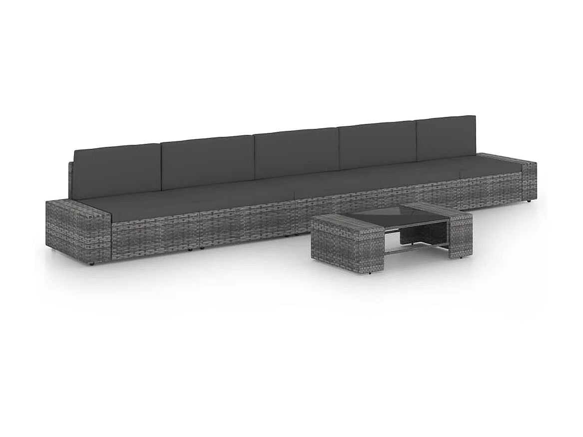 Salon de jardin 6 pcs avec coussins Gris Résine tressée 2