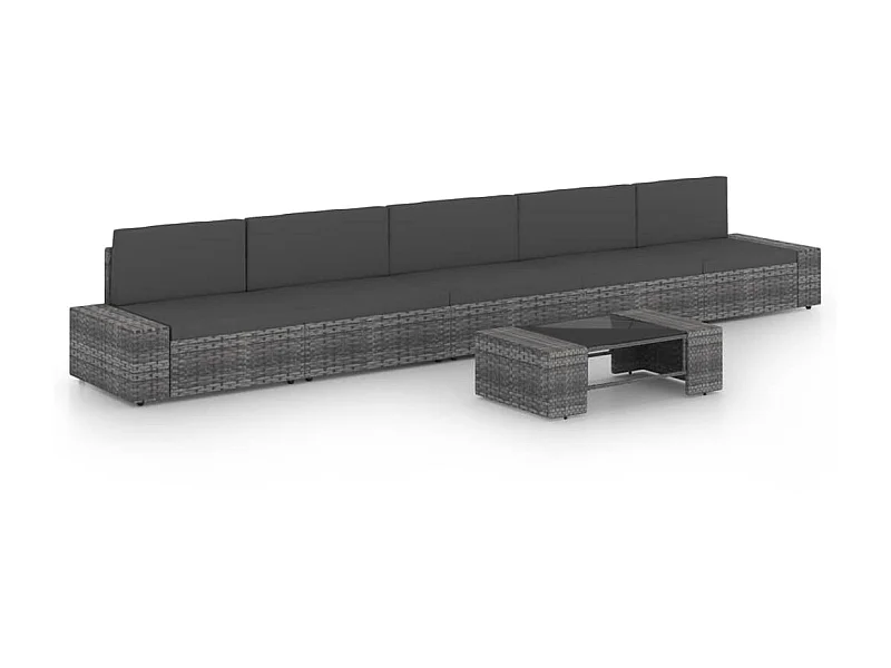 Salon de jardin 6 pcs avec coussins Gris Résine tressée 2