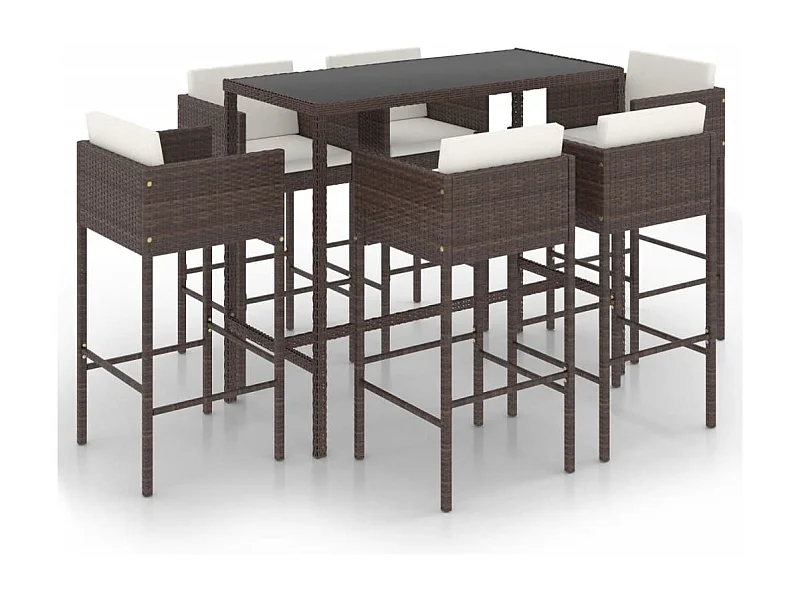 Meubles de bar de jardin 7pcs et coussins Résine tressée Marron