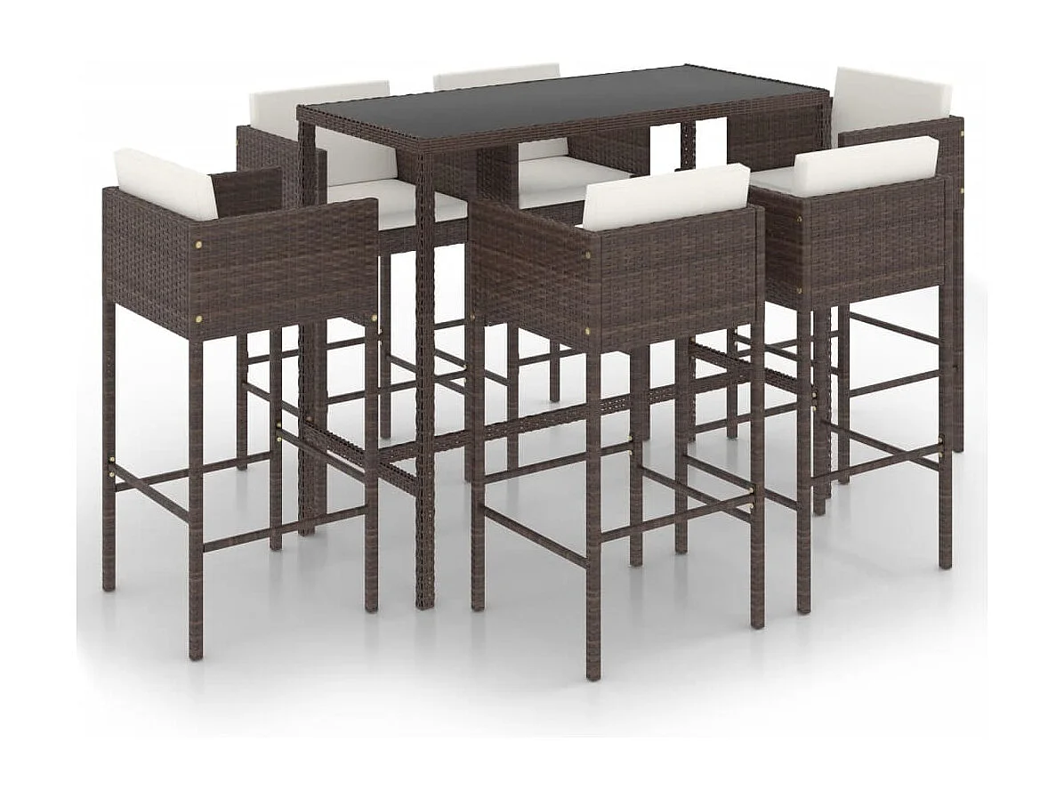 Meubles de bar de jardin 7pcs et coussins Résine tressée Marron