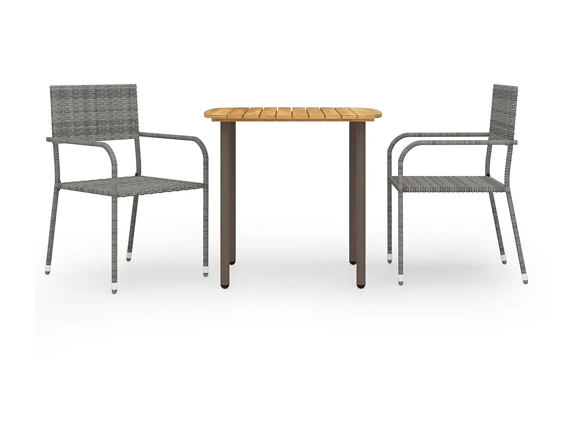 Ensemble de salle à manger de jardin 3 pcs Résine tressée Gris