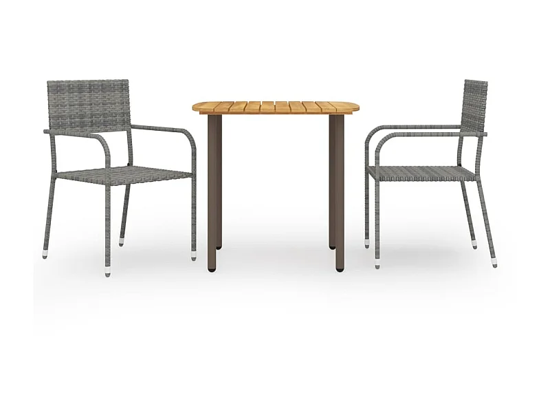 Ensemble de salle à manger de jardin 3 pcs Résine tressée Gris