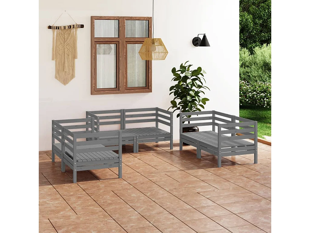 Salon de jardin 6 pcs Gris Bois de pin massif 11