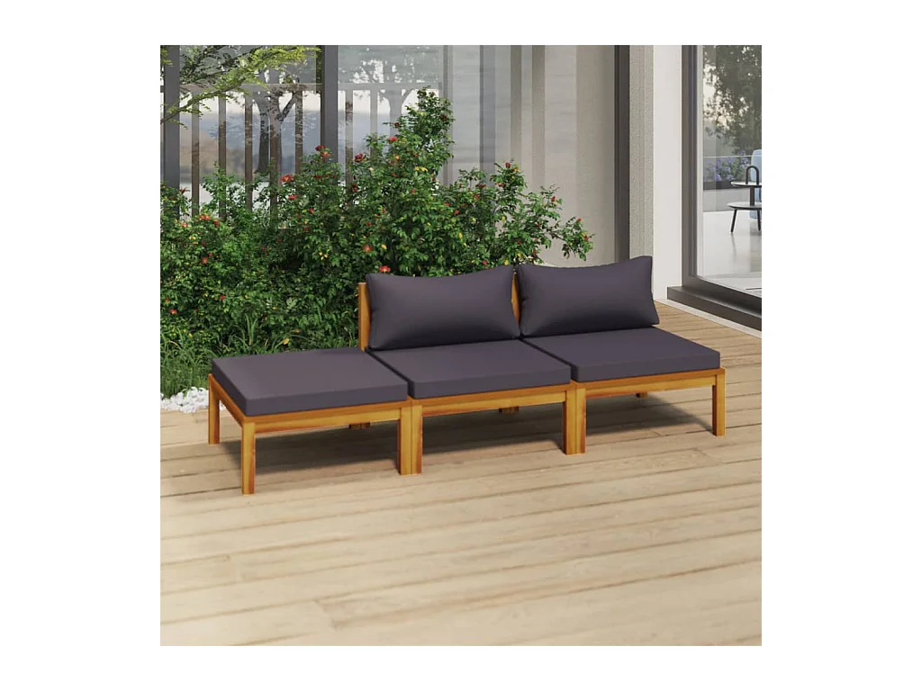 Salon de jardin 3 pcs avec coussin Bois d'acacia solide 4