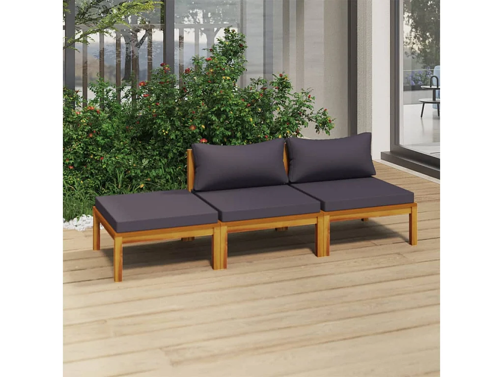 Salon de jardin 3 pcs avec coussin Bois d'acacia solide 4