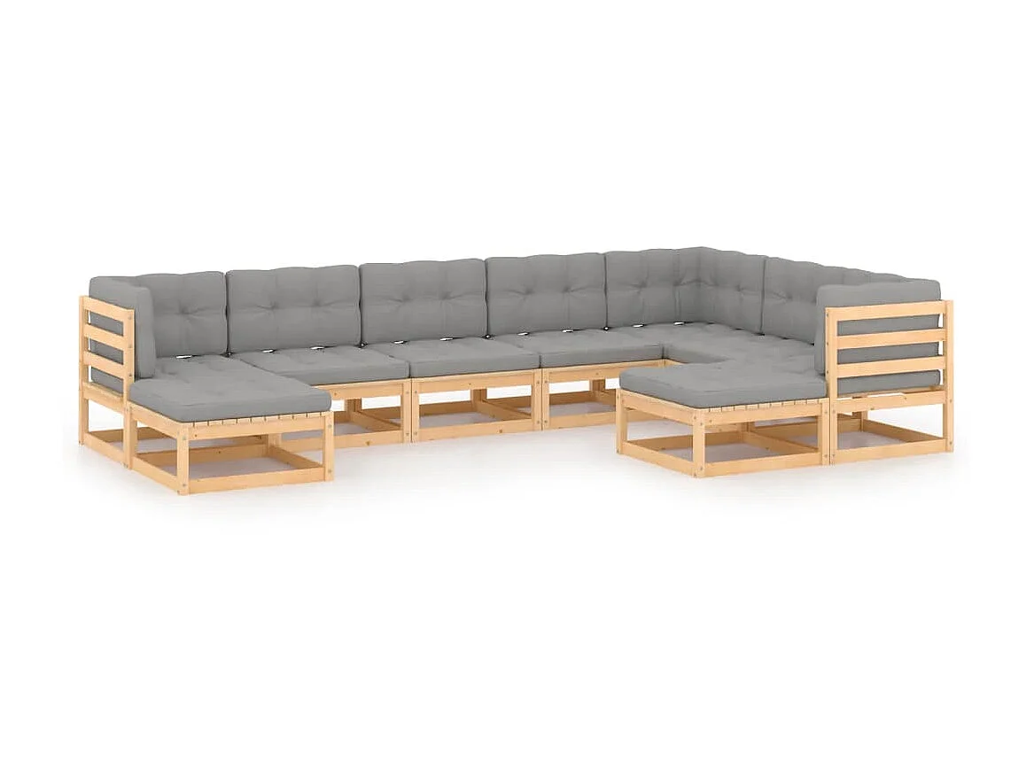Salon de jardin 9 pcs avec coussins Bois de pin massif 22