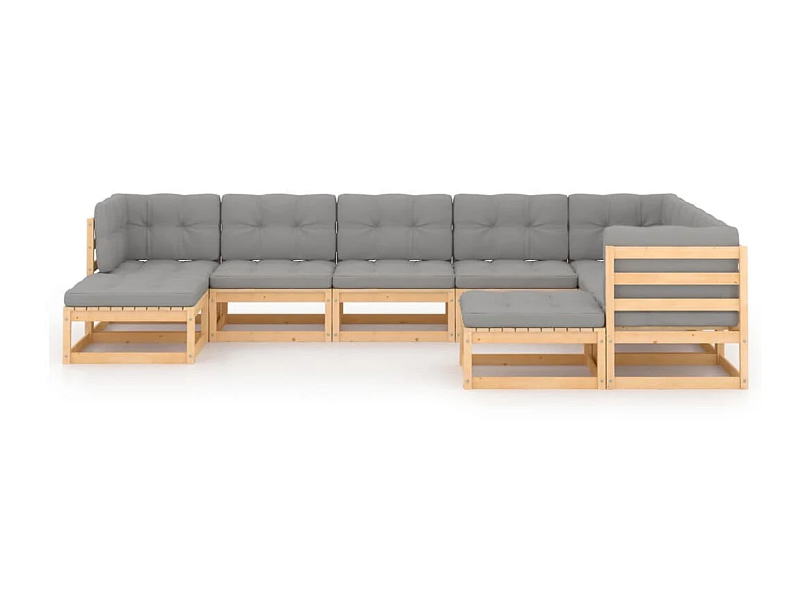 Salon de jardin 9 pcs avec coussins Bois de pin massif 22