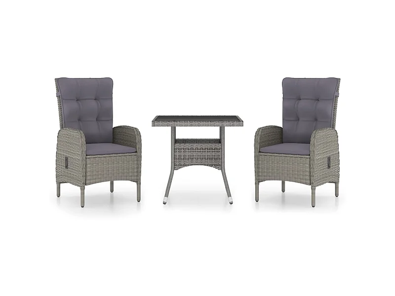 Ensemble à dîner de jardin 3 pcs Résine tressée et verre Gris