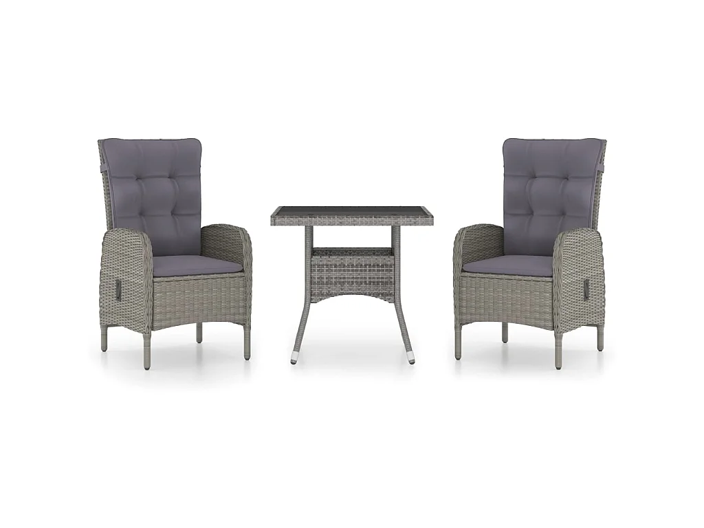 Ensemble à dîner de jardin 3 pcs Résine tressée et verre Gris