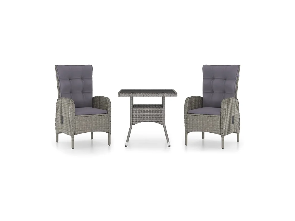Ensemble à dîner de jardin 3 pcs Résine tressée et verre Gris