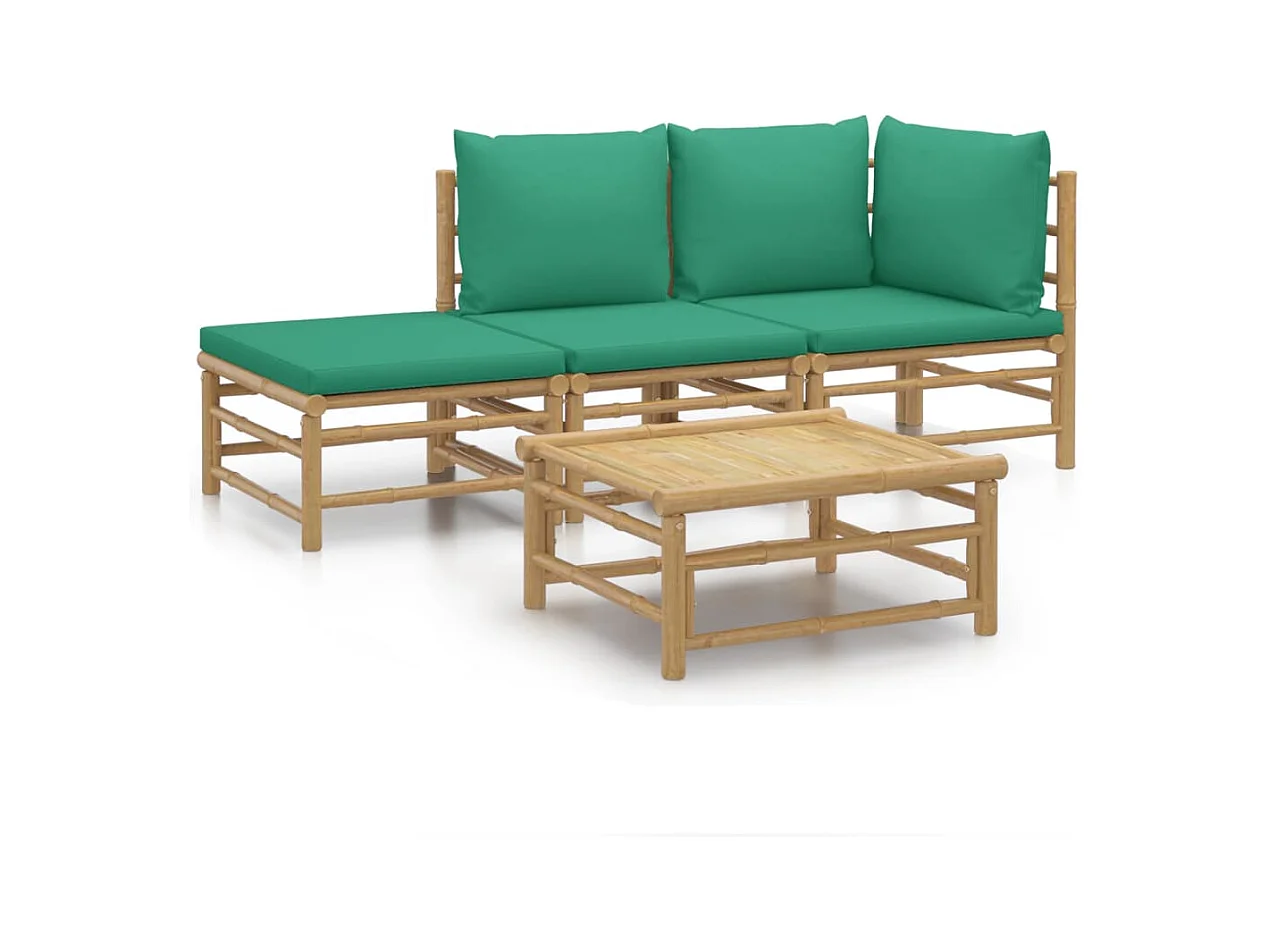 Salon de jardin 4 pcs avec coussins vert bambou