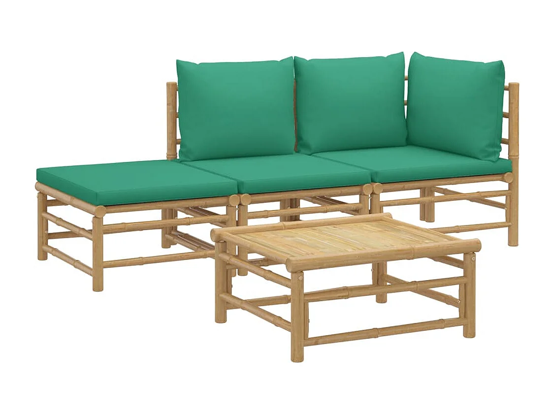 Salon de jardin 4 pcs avec coussins vert bambou