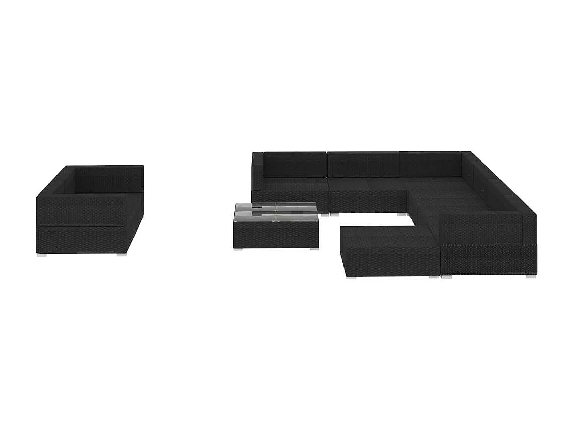 Salon de jardin 10 pcs avec coussins Résine tressée Noir 26