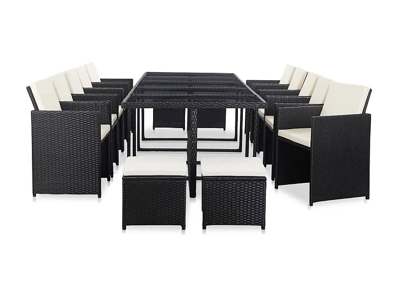 Salon de jardin 15 pcs avec coussins Résine tressée Noir 2