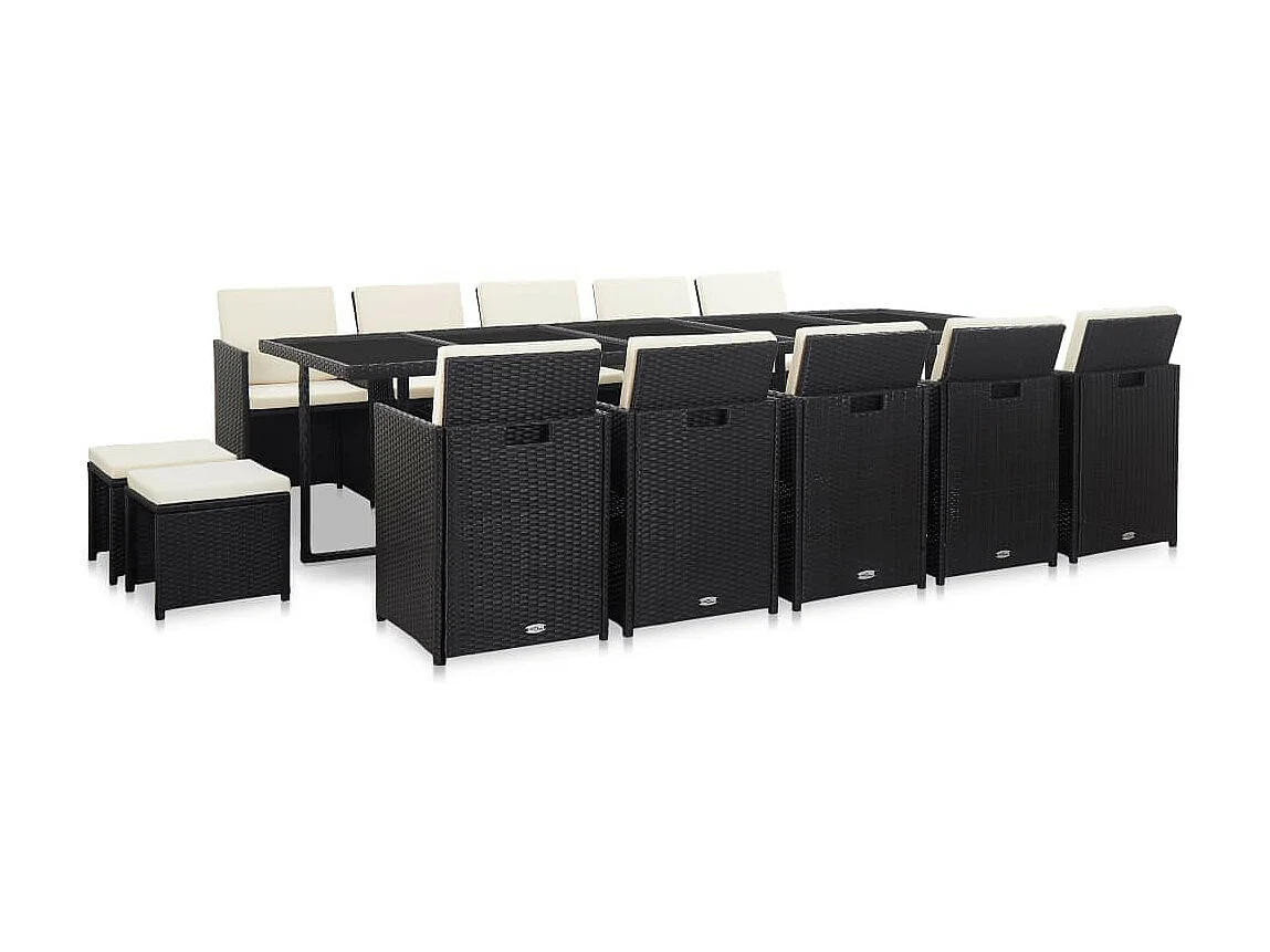 Salon de jardin 15 pcs avec coussins Résine tressée Noir 2