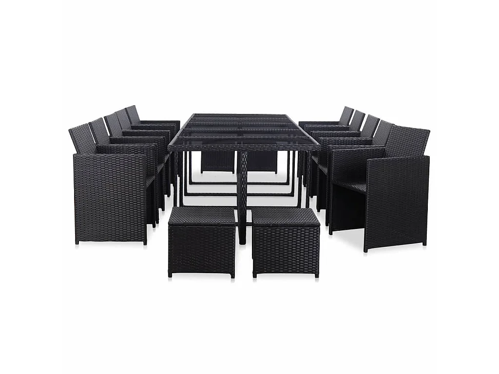 Salon de jardin 15 pcs avec coussins Résine tressée Noir 2