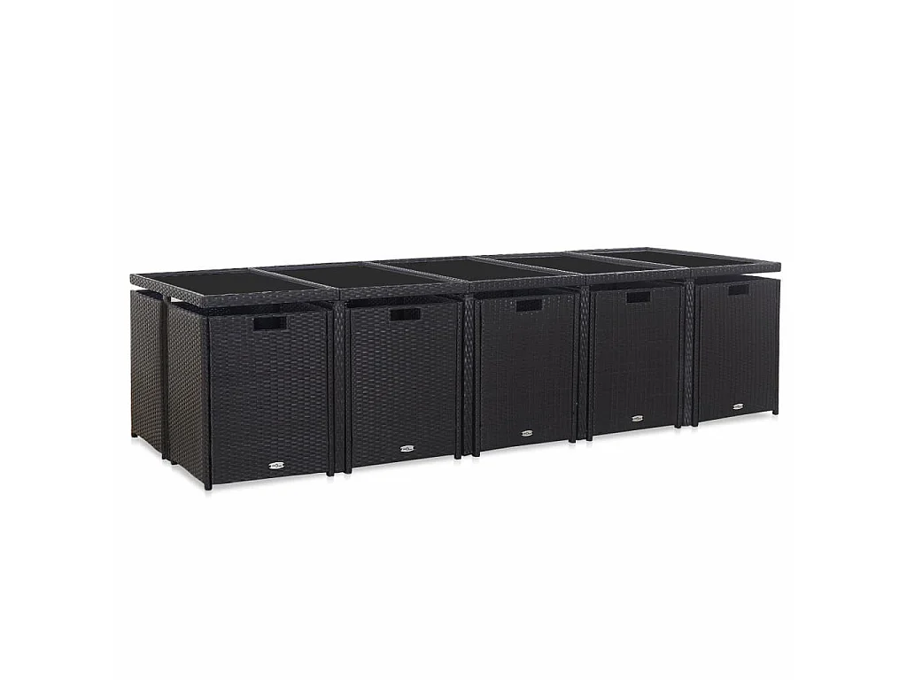 Salon de jardin 15 pcs avec coussins Résine tressée Noir 2