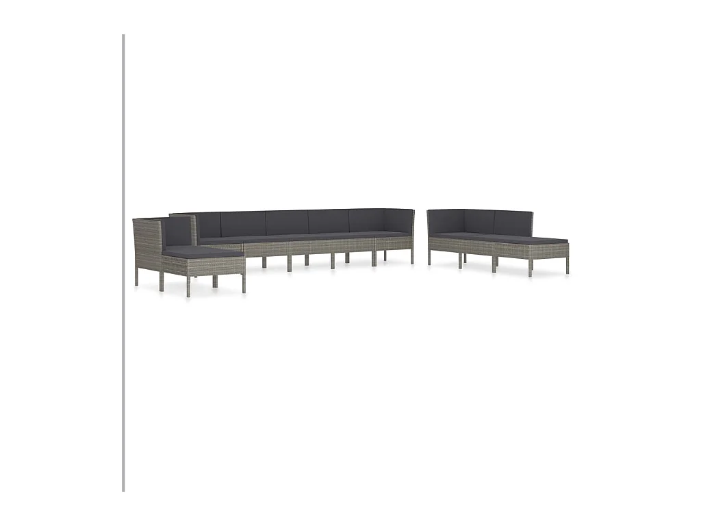 Salon de jardin 10 pcs avec coussins Résine tressée Gris 14