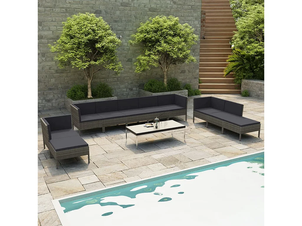 Salon de jardin 10 pcs avec coussins Résine tressée Gris 14