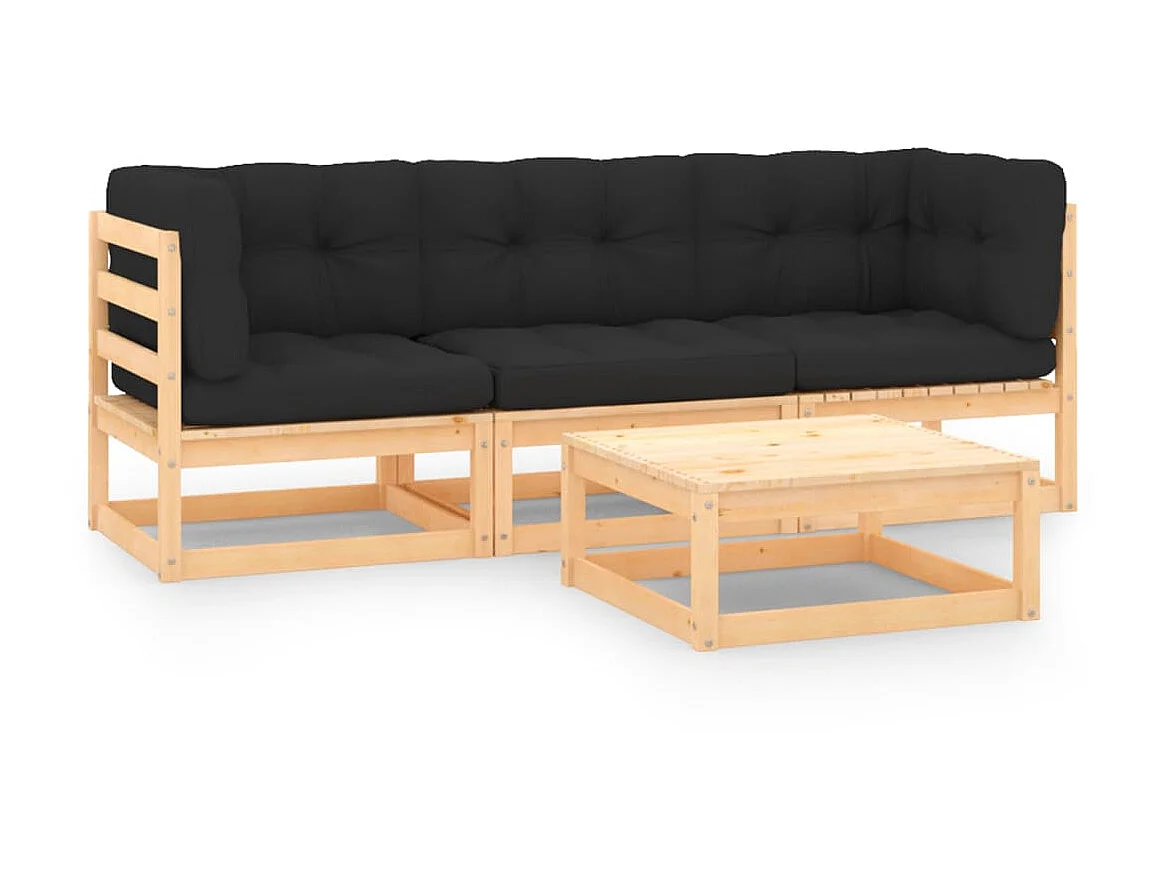 Salon de jardin 4 pcs avec coussins Bois de pin solide 9