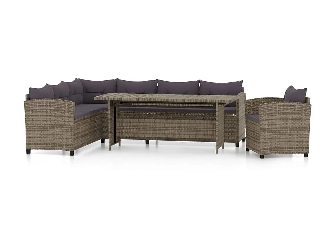 Salon de jardin 3 pcs avec coussins Résine tressée Gris 2