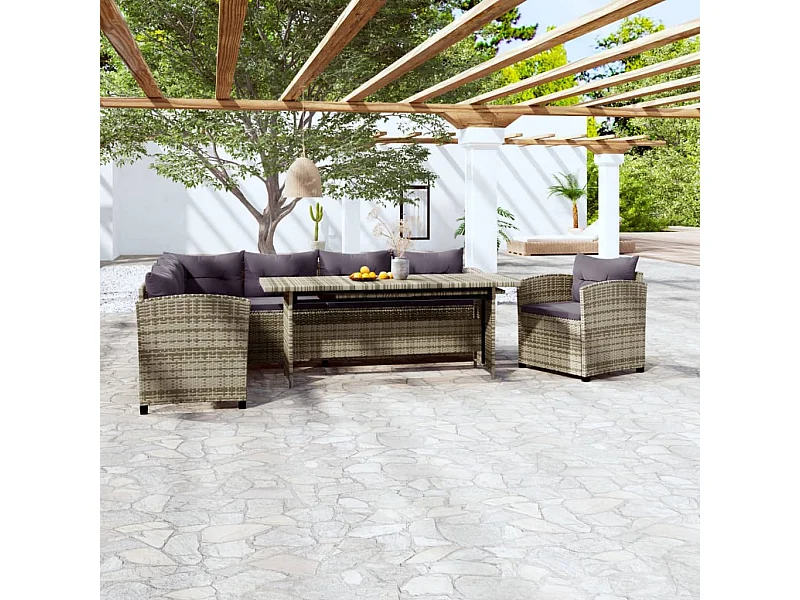 Salon de jardin 3 pcs avec coussins Résine tressée Gris 2