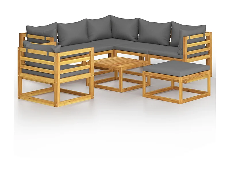 Salon de jardin 8 pcs avec coussin Bois d'acacia solide 2