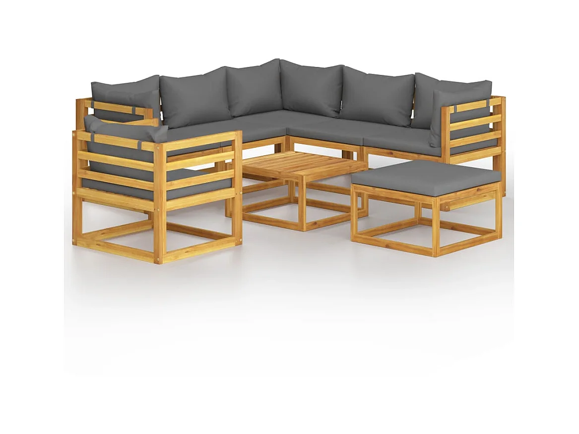Salon de jardin 8 pcs avec coussin Bois d'acacia solide 2