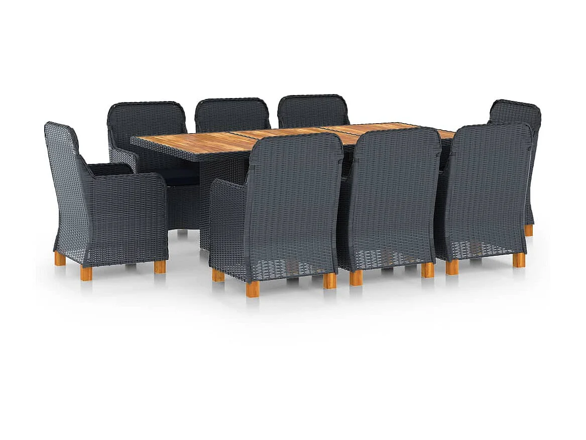 Mobilier à dîner 9 pcs avec coussins Résine tressée Gris foncé 5