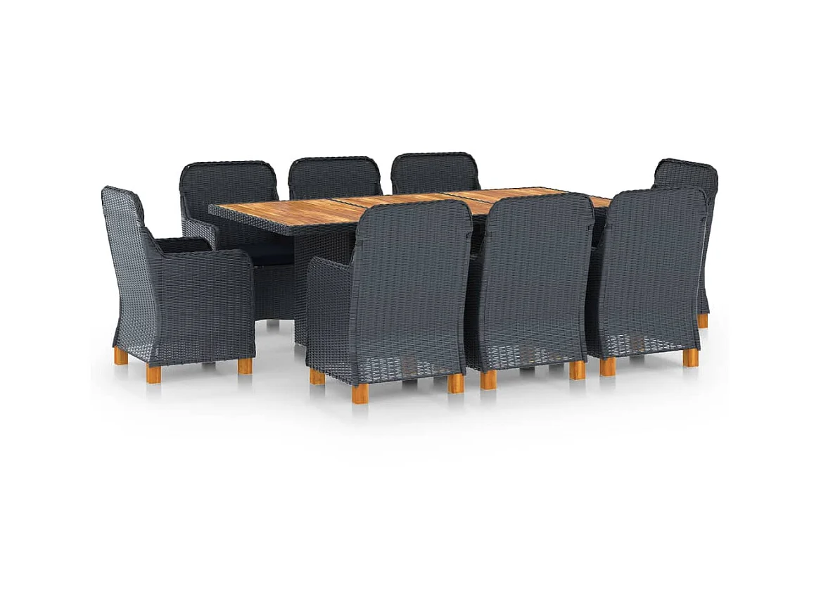 Mobilier à dîner 9 pcs avec coussins Résine tressée Gris foncé 5
