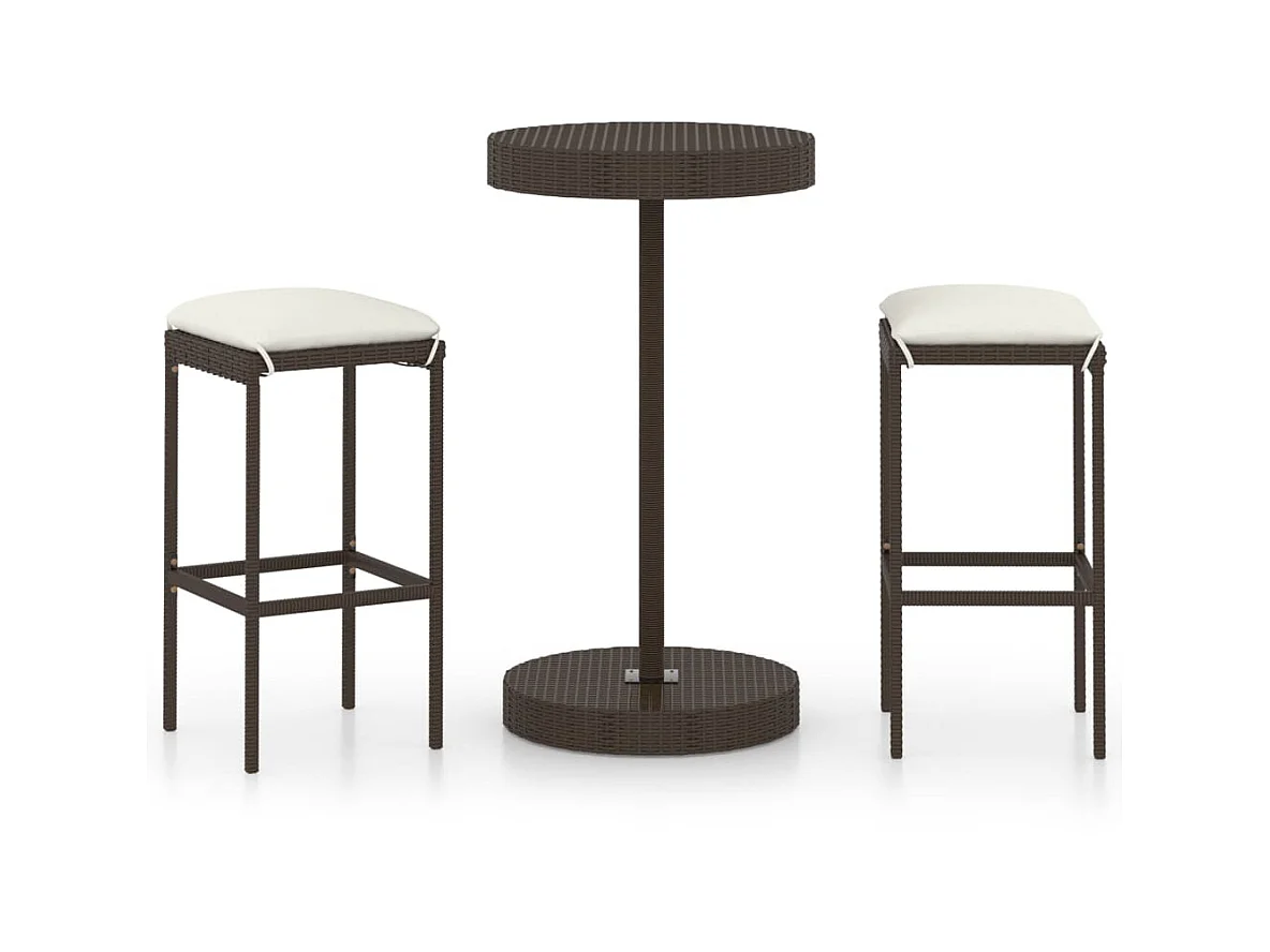 Meuble de bar de jardin 3 pcs et coussins Résine tressée Marron