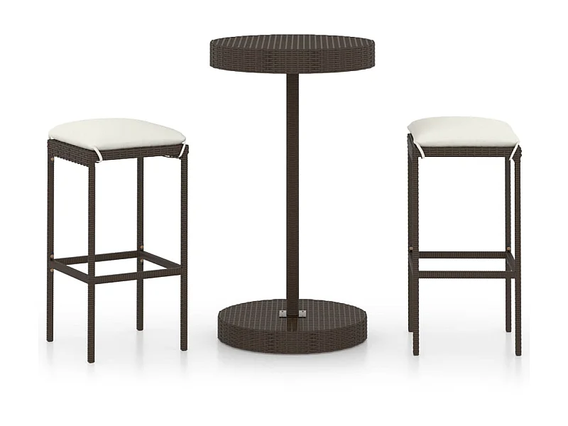 Meuble de bar de jardin 3 pcs et coussins Résine tressée Marron