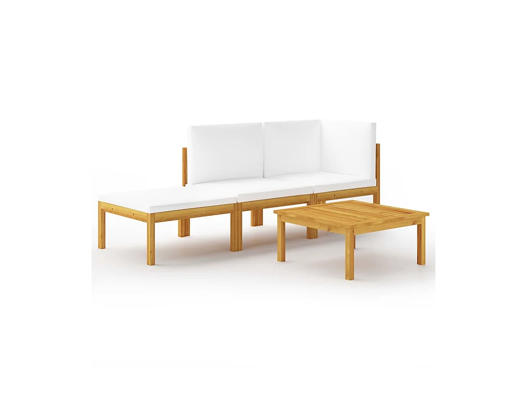 Salon de jardin 4 pcs avec coussins Crème Bois d'acacia solide 4