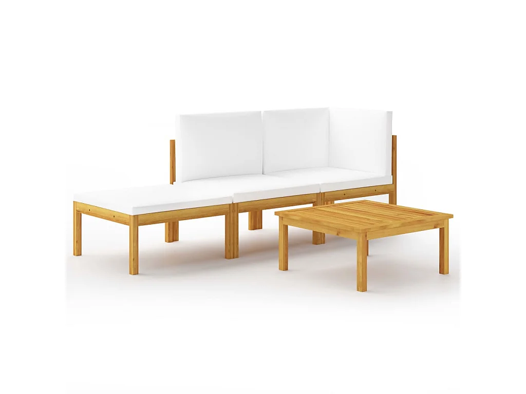 Salon de jardin 4 pcs avec coussins Crème Bois d'acacia solide 4