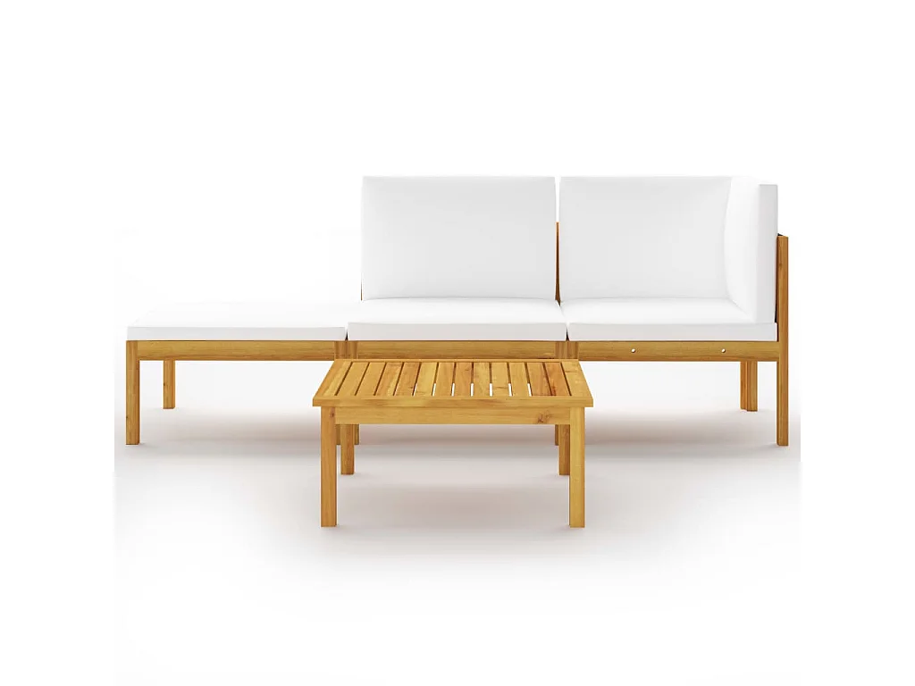 Salon de jardin 4 pcs avec coussins Crème Bois d'acacia solide 4