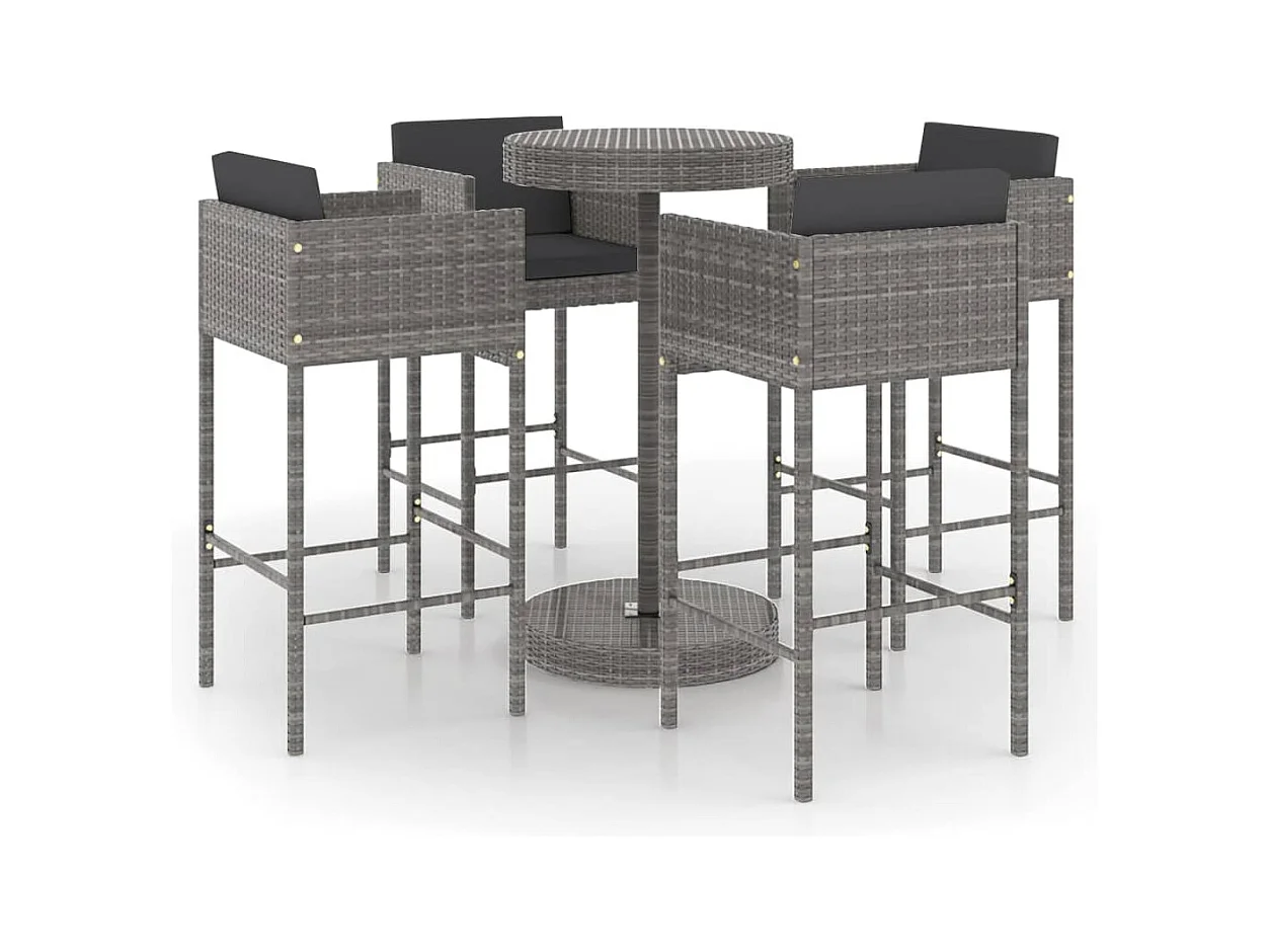 Ensemble de bar de jardin 5 pcs et coussins Résine tressée Gris 16