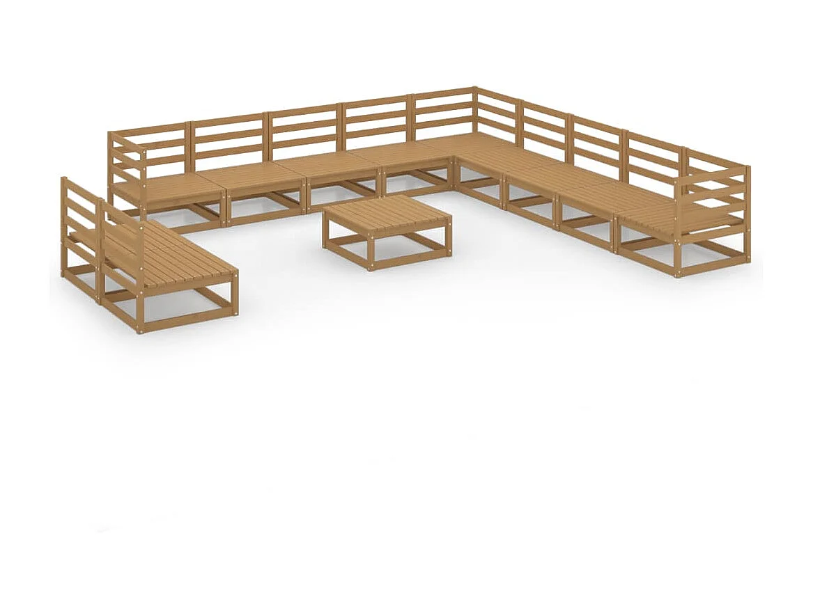 Salon de jardin 12 pcs Marron miel Bois de pin massif 3