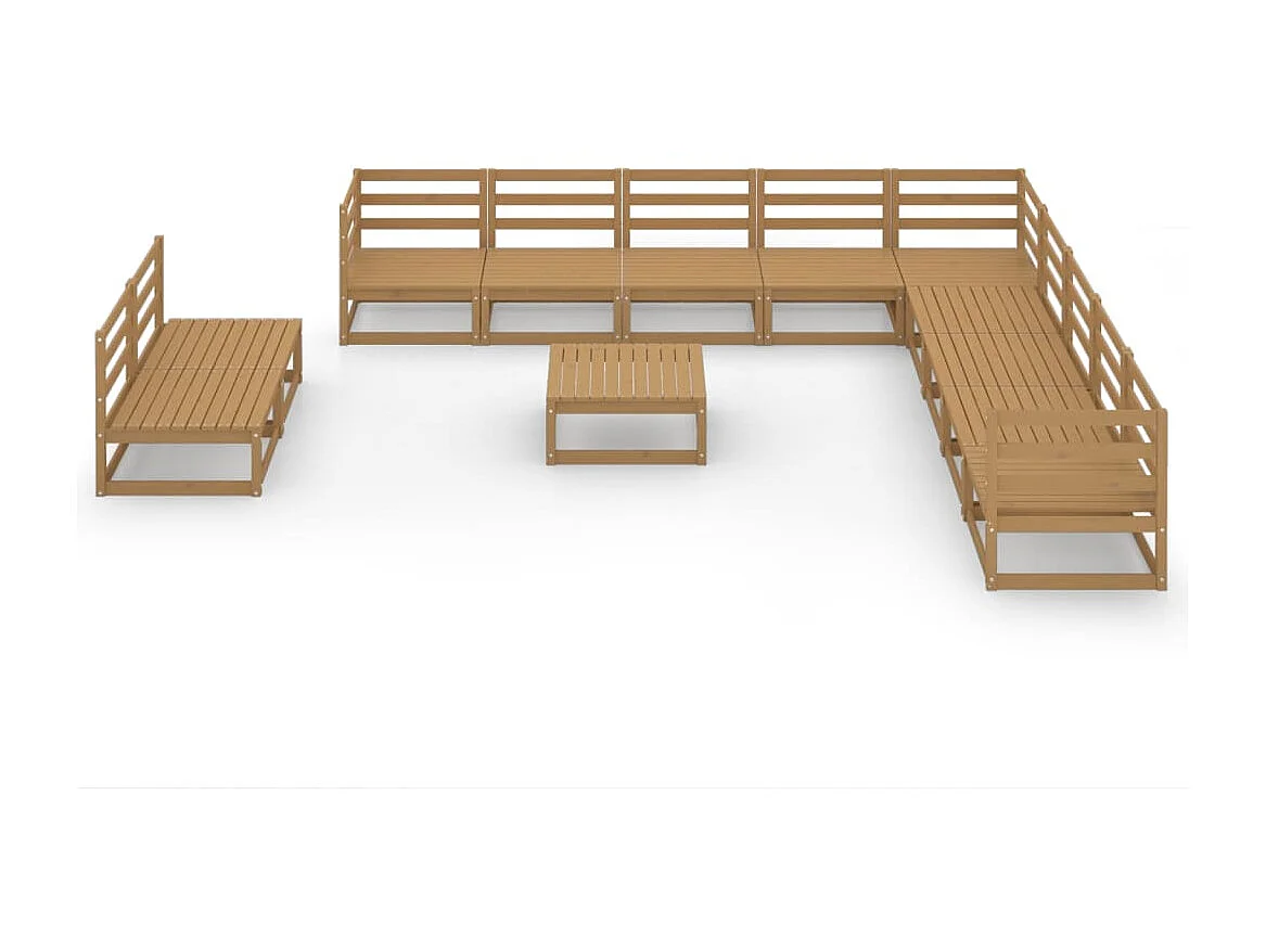 Salon de jardin 12 pcs Marron miel Bois de pin massif 3
