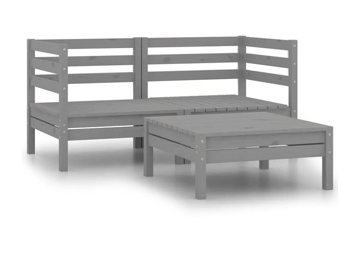 Salon de jardin 3 pcs Bois de pin massif Gris 4