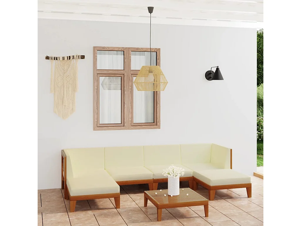 Salon de jardin 7 pcs avec coussins Bois d'acacia solide 13