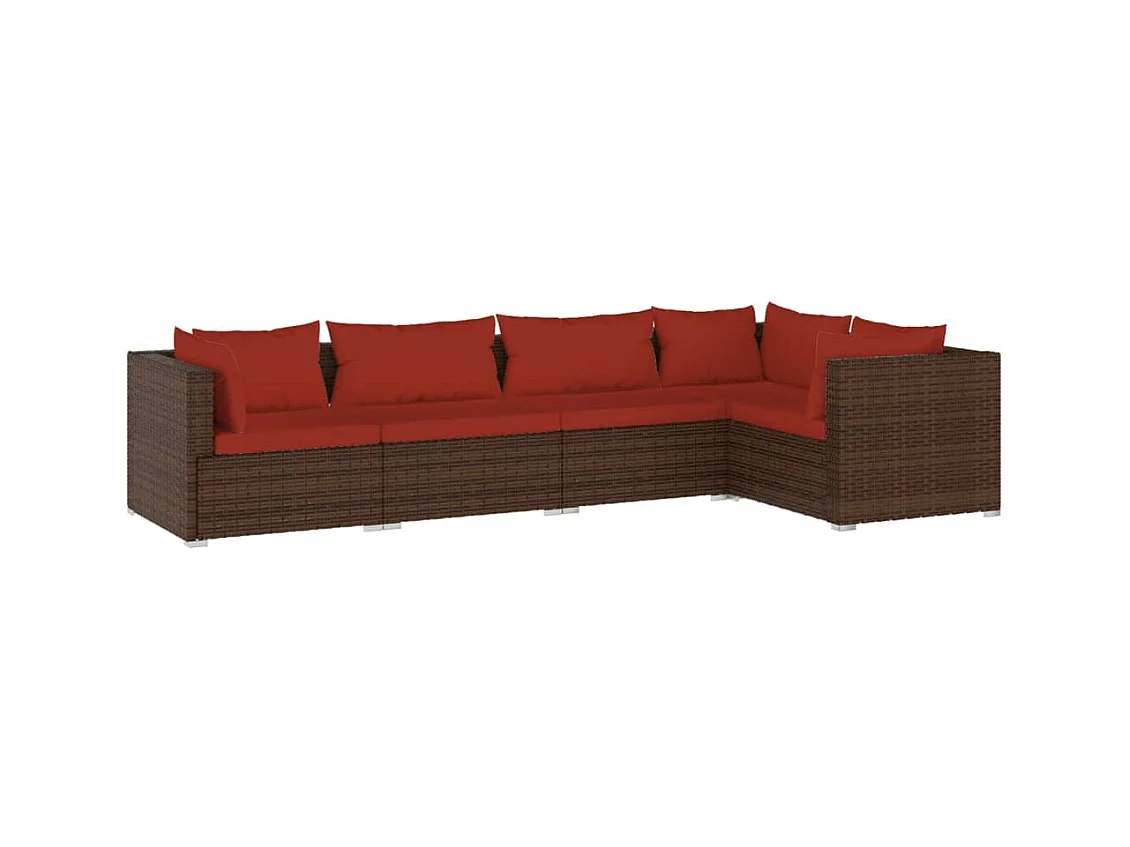 Salon de jardin 5 pcs avec coussins Résine tressée Marron 26