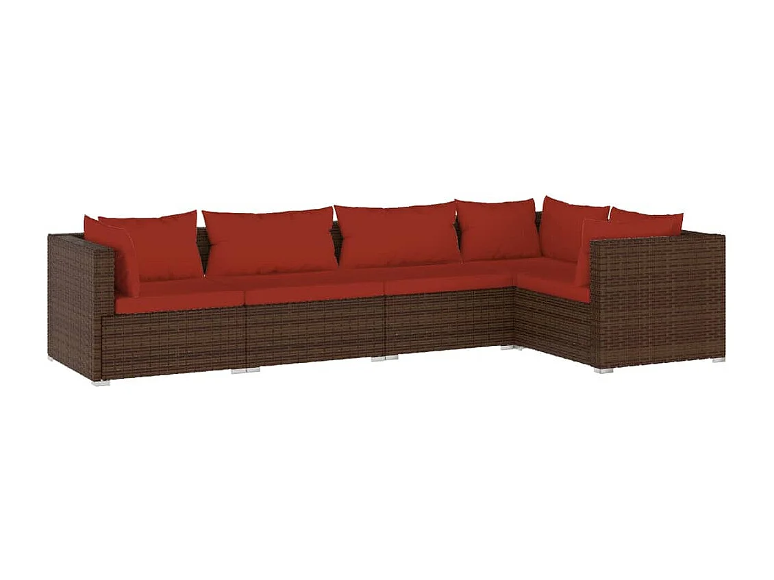 Salon de jardin 5 pcs avec coussins Résine tressée Marron 26